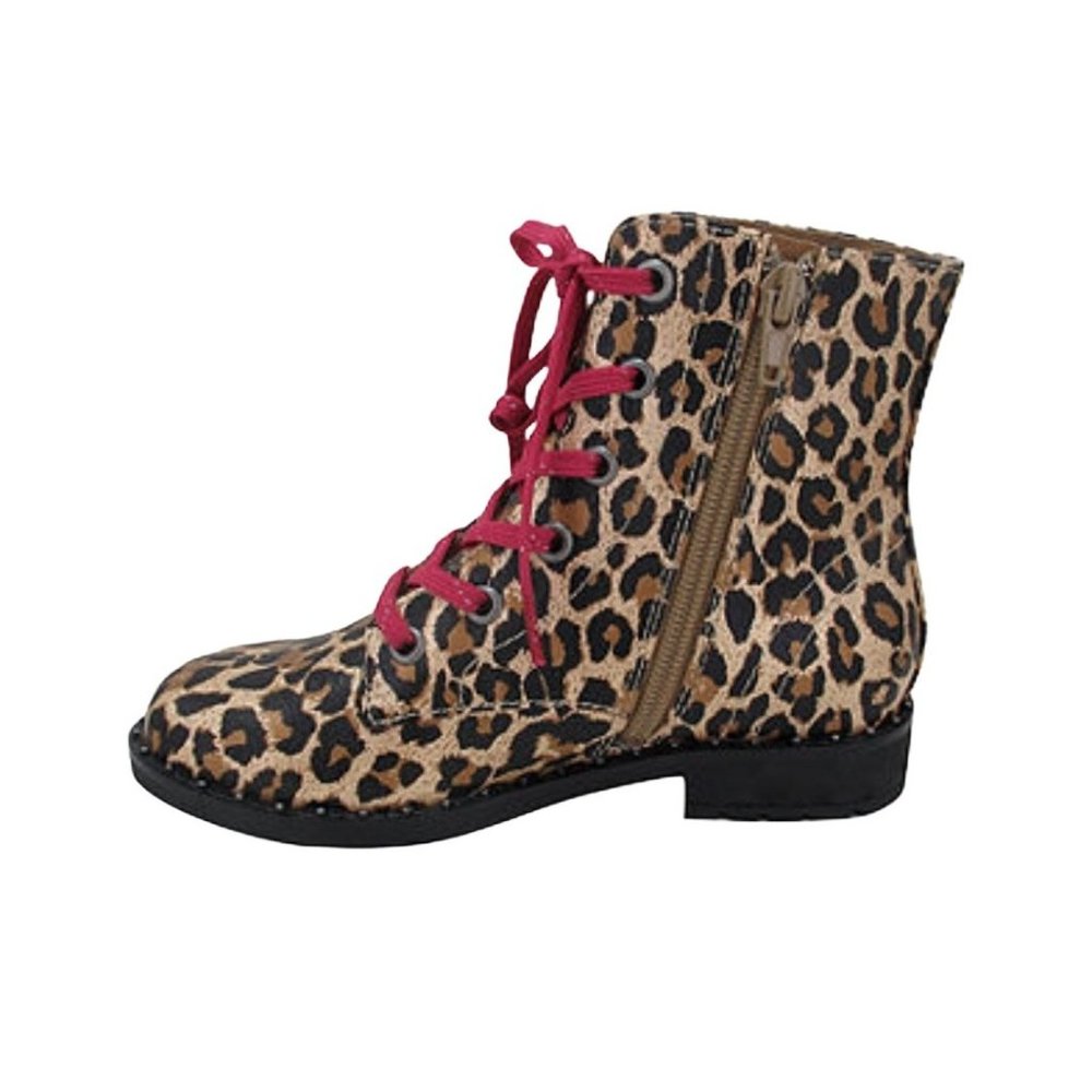 Pop Girls Lukas Lace Up Boots LEOPARD - Picture 2 of 6